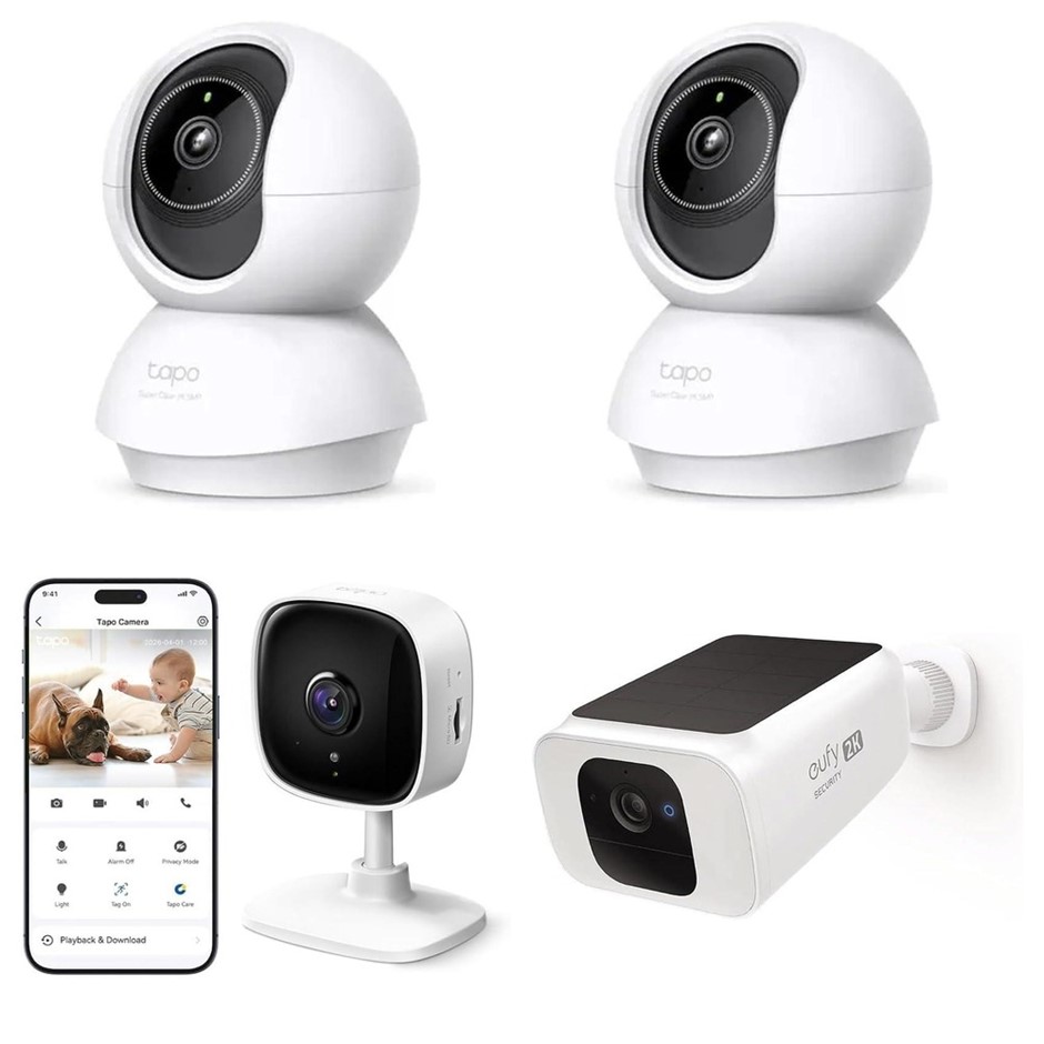 4 x Assorted Security Cameras, RRP: $440, Incl: 2 x TP-Link Tapo C200 1080p