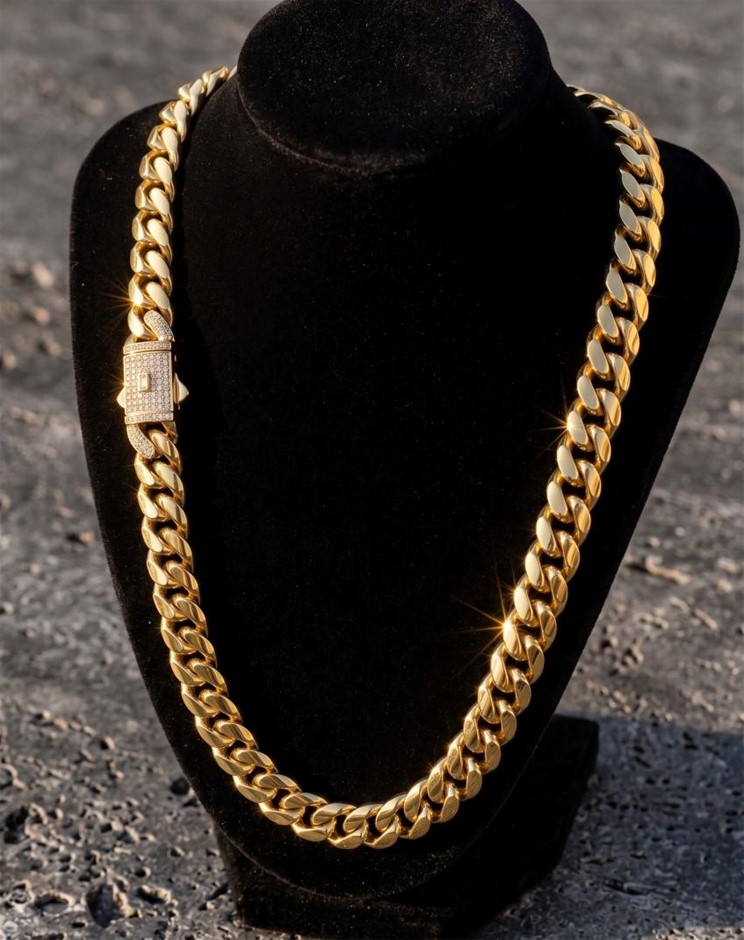 14K-Stamped Yellow Gold Bonded Cuban Chain -60cm-10mm-Bonus Gift