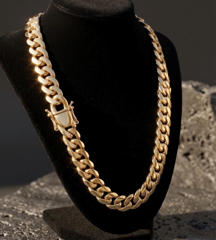 18K-Stamped Yellow Gold Bonded Cuban Chain -55cm-15mm-Bonus Gift