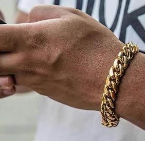 18K-Stamped Yellow Gold Bonded Cuban Bracelet -19cm-10mm-Bonus Gift