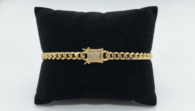 14K-Stamped Yellow Gold Bonded Cuban Bracelet -22cm-6mm-Bonus Gift