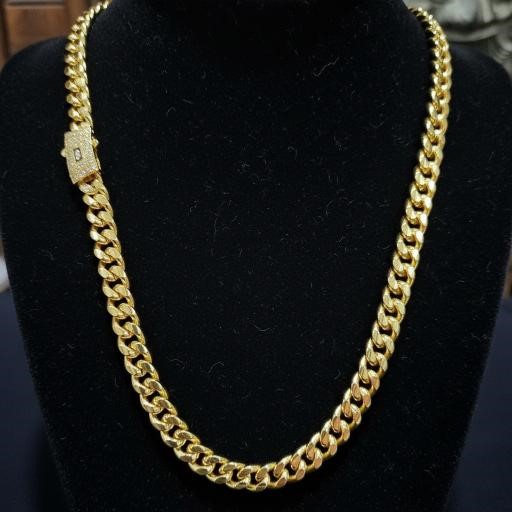 14K-Stamped Yellow Gold Bonded Cuban Miami Chain -50cm-8mm-Bonus Gift