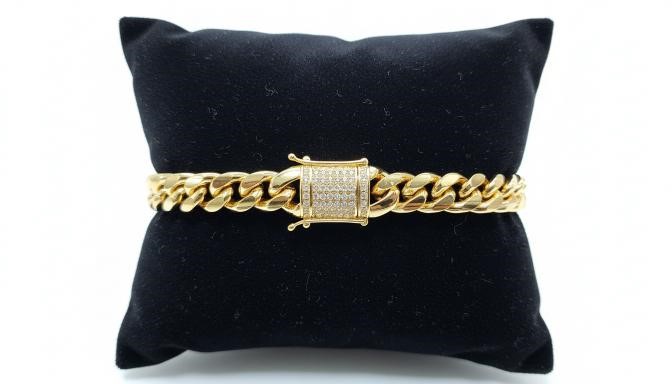 14K-Stamped Yellow Gold Bonded Cuban Bracelet -20cm-8mm-Bonus Gift