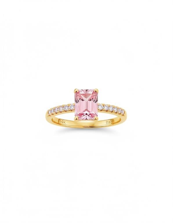 14K/Italy 2.0ct Pink Emerald Cut Yellow Gold Bonded Ring Quality-6US