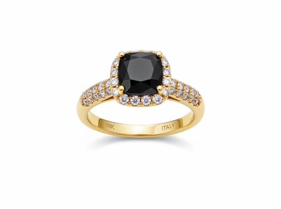 18K/Italy 2.0ct Black Princess Cut Yellow Gold Bonded Ring Quality-8US