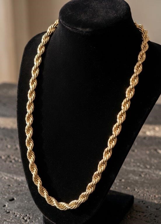 14K/Italy Stamped Yellow Gold Bonded Rope Chain -60cm-Bonus Gift