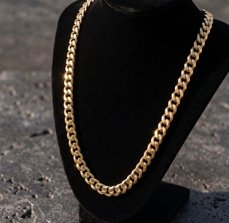 14K/Italy Stamped Yellow Gold Bonded Cuban Chain -55cm-Bonus Gift
