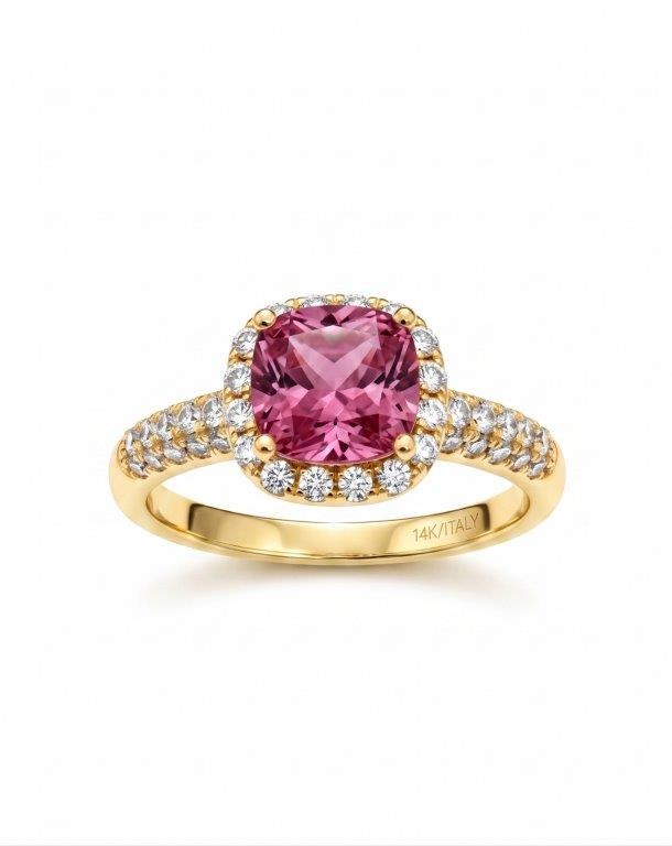 14K/Italy 2.0ct Pink Princess Cut Yellow Gold Bonded Ring  Quality-9US