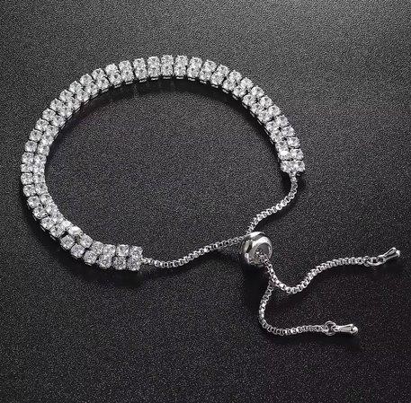 Two Rolls 925 Sterling Silver Tennis Bracelet   Brilliant Cut Simulated