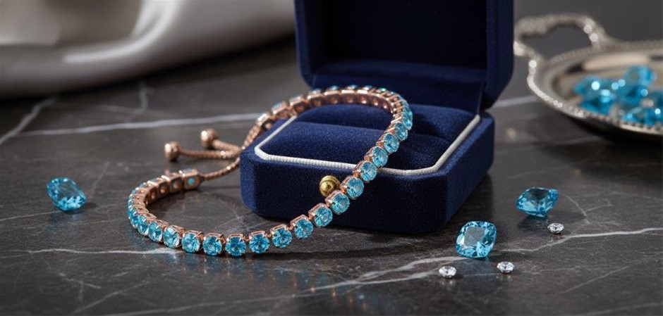 925 Sterling Silver Tennis Bracelet Blue Brilliant Cut Simulated Diamonds