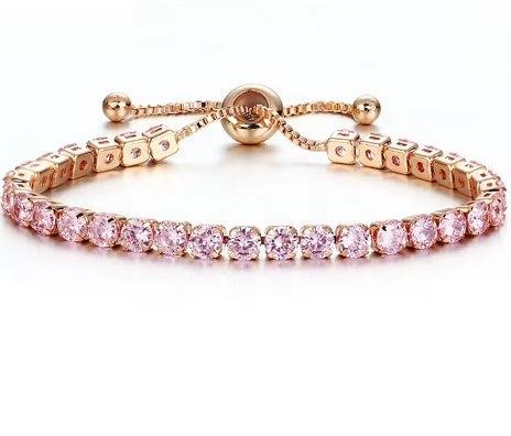 925 Sterling Silver Tennis Bracelet Pink Brilliant Cut Simulated Diamonds