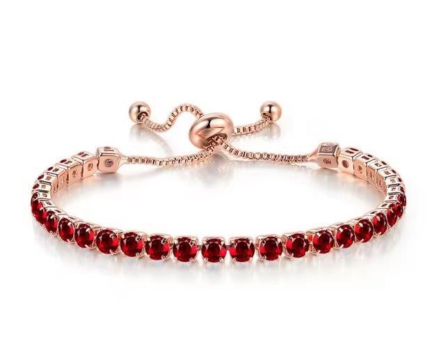 925 Sterling Silver Tennis Bracelet Red Simulated Diamonds-adjustable