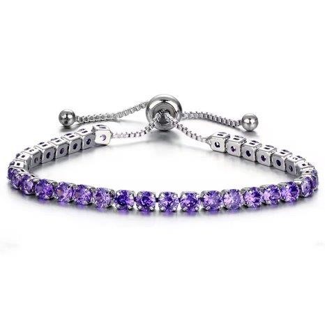 925 Sterling Silver Tennis Bracelet  Purple Simulated Diamonds-adjustable