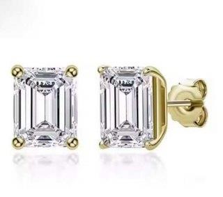 925 Sterling Silver 4.0ctw White Emerald Cut Earrings  Simulated Diamonds