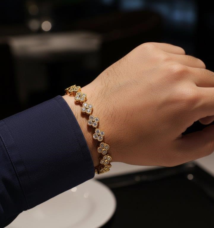 Jewelz Merchants Men's Gold-Tone Bracelet – Simulated Diamonds (CZ) 20cm