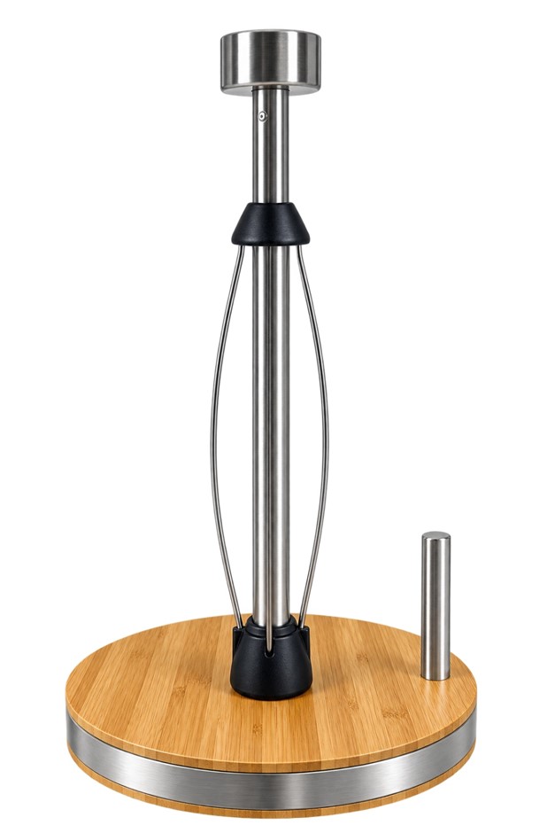 Vintage Heavy Wood Metal Round Bottom Freestanding Paper Towel Holder NB: m