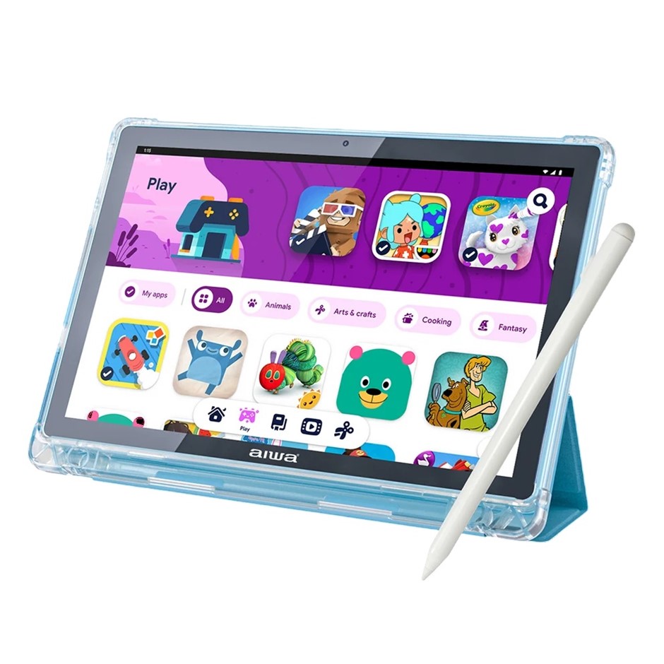 AIWA 10.1" Kids Wifi Tablet with Stylus Pen & Foldable Case, Blue  4GB RAM
