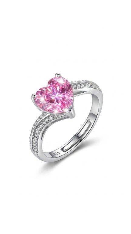 4.0Ct 925 Sterling Silver Pink Simulated Diamonds Ring -Adjustable
