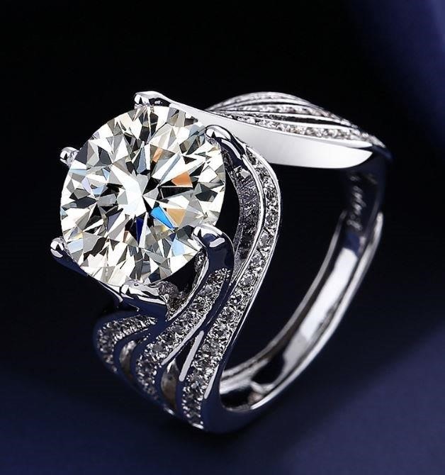 5.0Ct 925 Sterling Silver Brilliant Cut Simulated Diamonds Ring -Adjustable