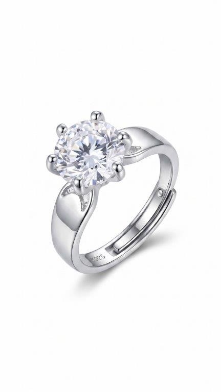 4.0Ct 925 Sterling Silver Brilliant Cut Simulated Diamonds Ring -Adjustable