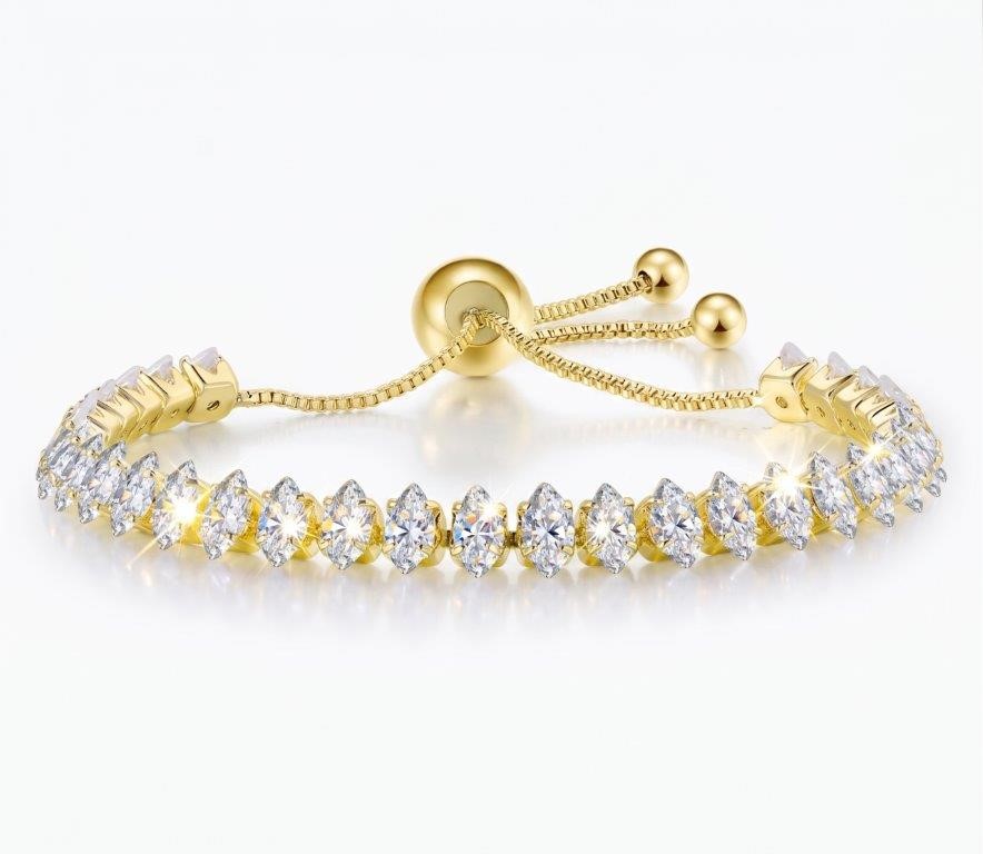 925 Sterling Silver Marquise Cut Bracelet Simulated Diamonds-Adjustable