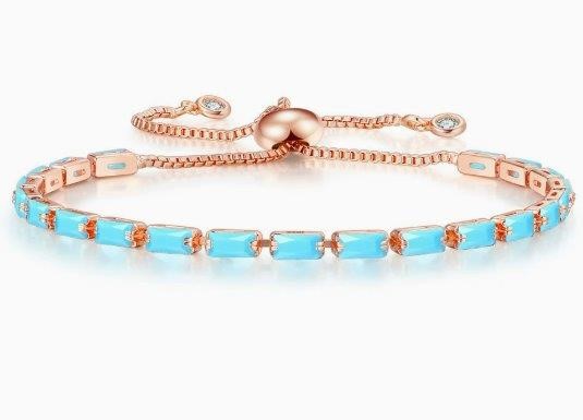 925 Sterling Silver Bracelet Emerald Cut Turquoise Blue Simulated Diamonds