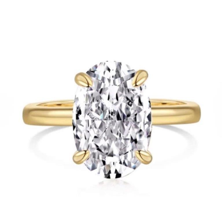 4.0ct Oval Cut Cubic Zirconia 18K Gold Filled 925 Silver Ring - Size 5