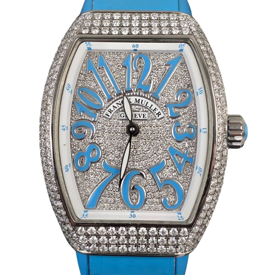 FRANCK MULLER VANGUARD QUARTZ 32MM STEEL & AFTERMARKET DIAMOND BXP COA