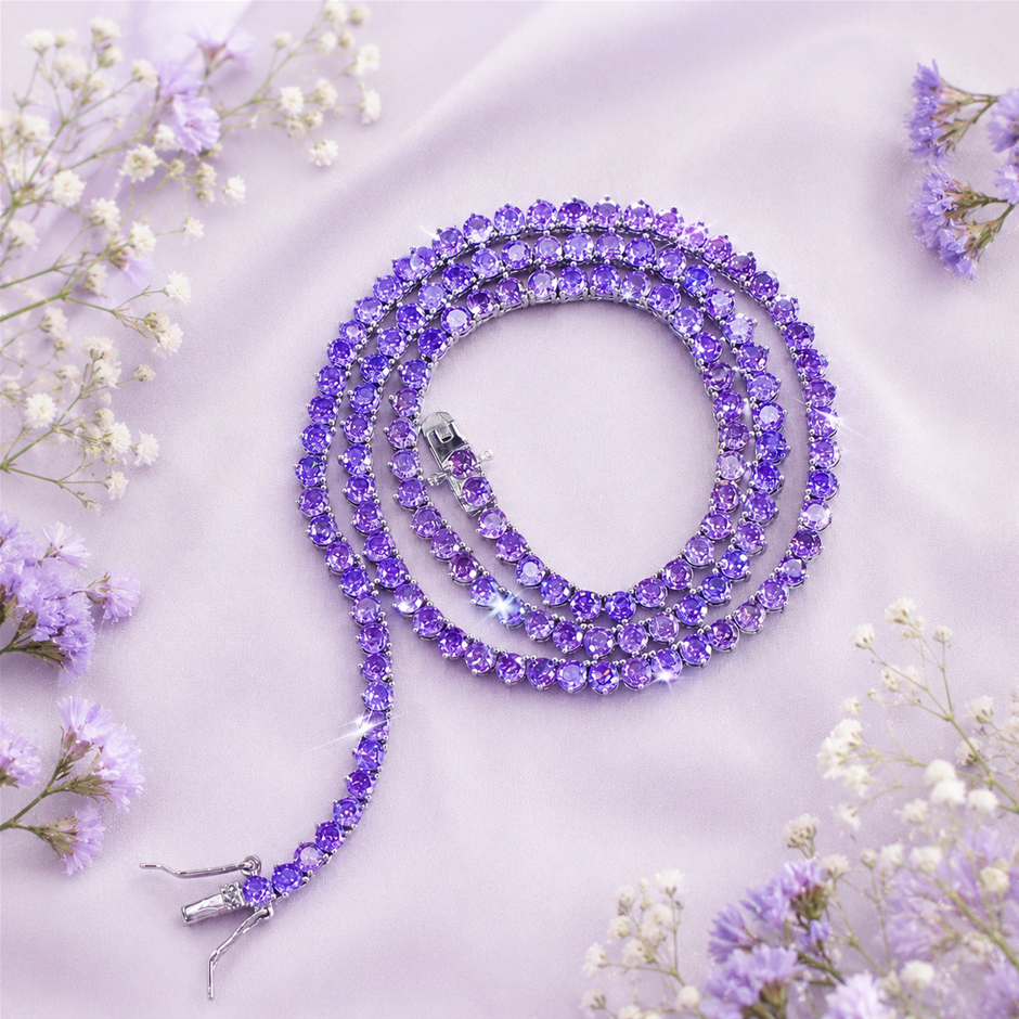 3mm Purple AAA+ Cubic Zirconia Tenniz Necklace