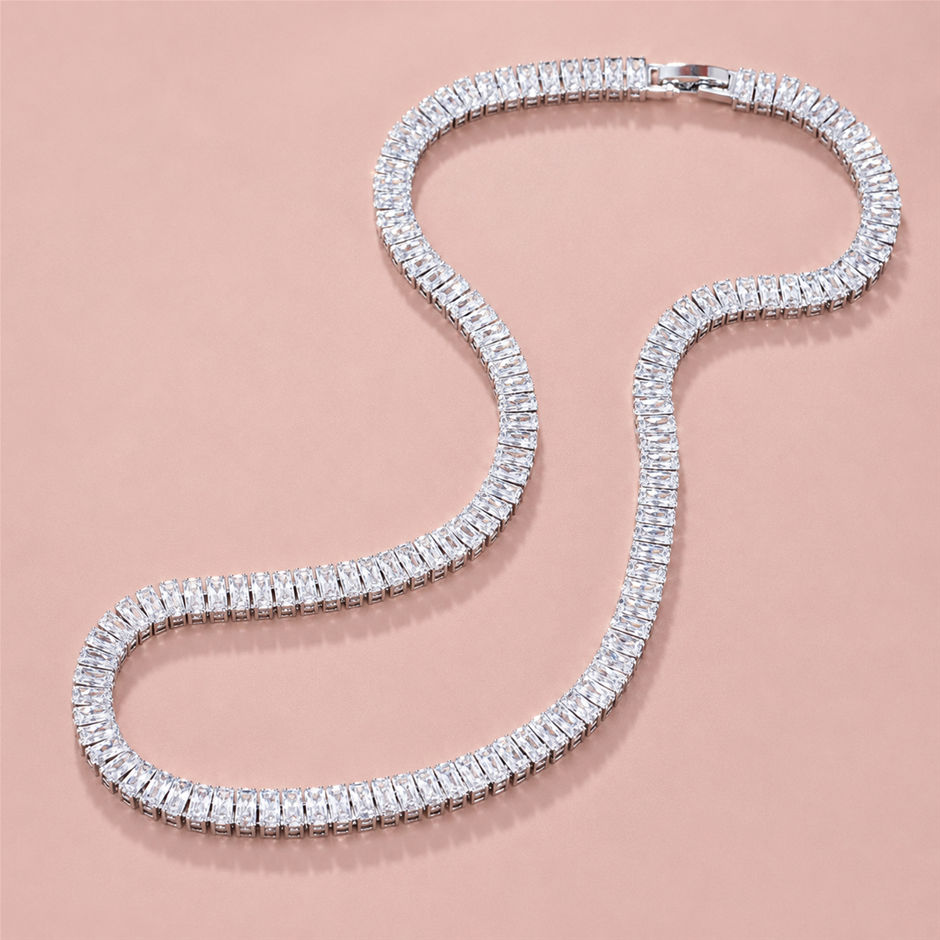 Baguette Cut AAA+ Cubic Zirconia Tennis Necklace