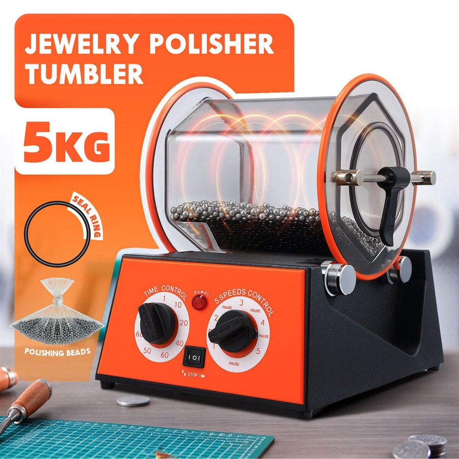 5kg Rotary Tumbler Polisher 60W with 5 Speeds Timer for Jewelry DIY