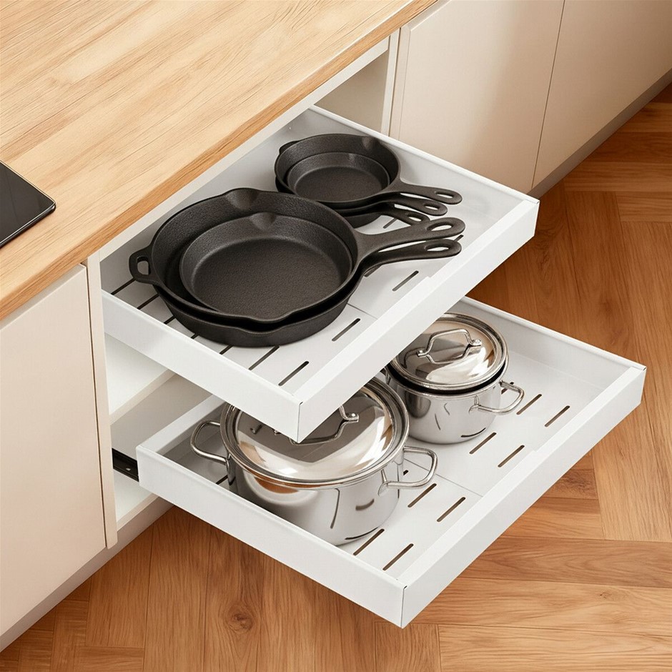 2PCS Pull Out Kitchen Cabinets Dish Drawer 42cm Deep Width 31-52cm