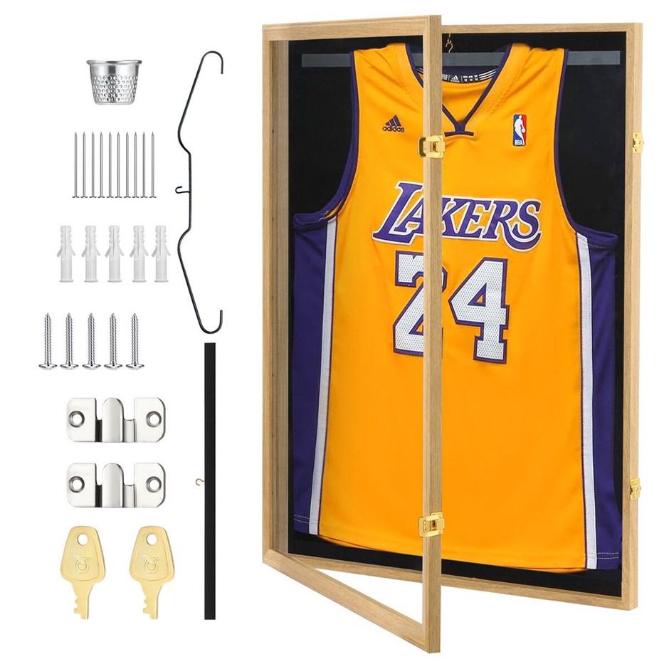 Jersey Shadow Box Frame Sports Display Case Wall Mounted Cabinet with Locks