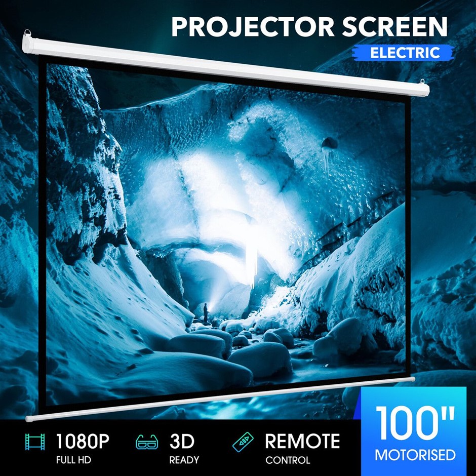 100 Inch Motorised Electric HD Projector Screen Ceiling Wall Mounted Remote