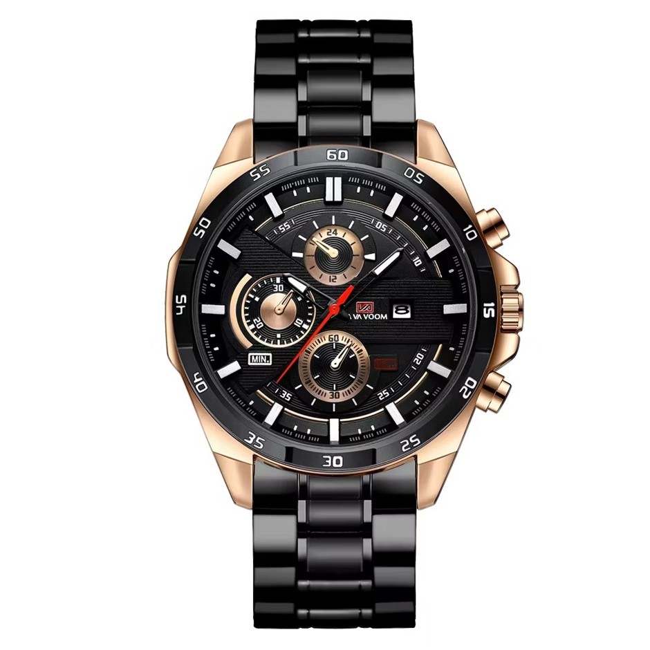 Luxury Multifunctional Water Resistant Fashion Watch for Men, Black/RoseGol