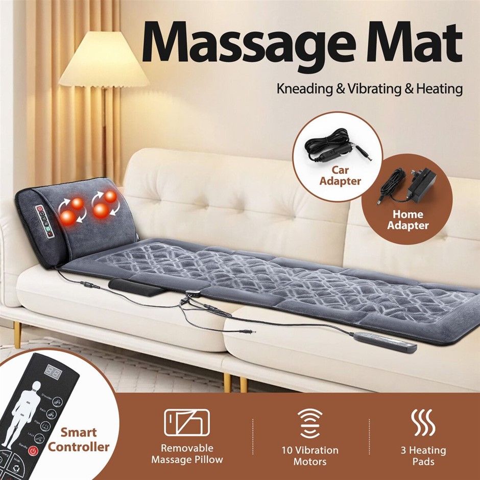 HOMASA Heated Vibration Kneading Massage Mat with 10 Motors&Massage Pillow