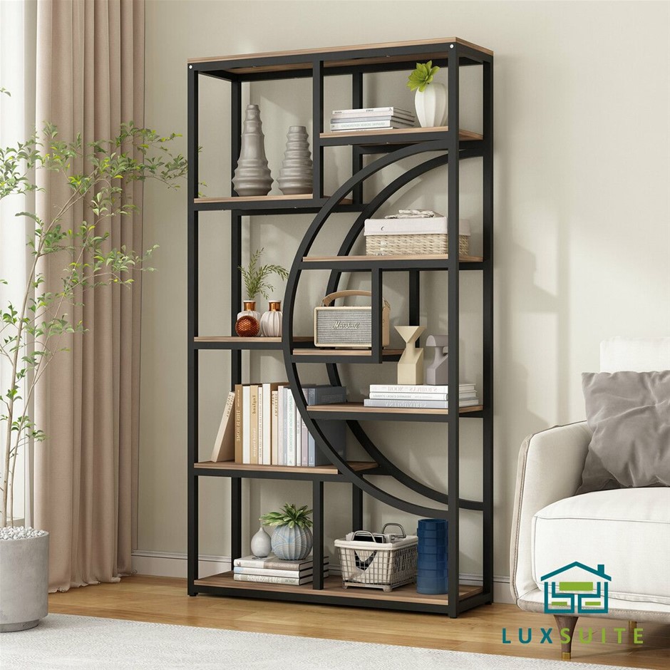 Geometric Metal Bookshelf Display Shelf Storage Rack with Tiered Shelves