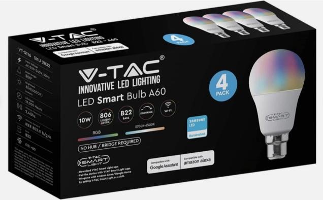 V-TAC 10W LED Smart Bulb B22-A60 - Pack of 4