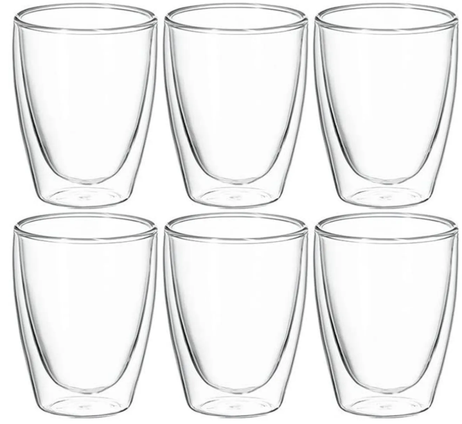 AVANTI Cafe Glass Double Wall Glass Set of 6, Clear, Thermal efficiency. NB