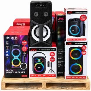 11x Assorted AIWA & JVC Bluetooth Party Speakers with LED Lights – Pallet L