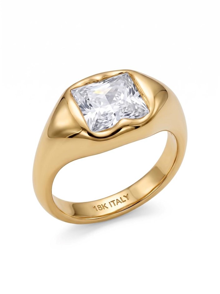 18K/ITALY Yellow Gold BondedRing -Emerald Cut -Quality Guarantee-8US