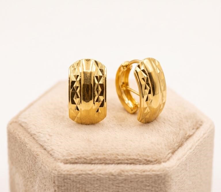18K/Italy Gold Bonded Earring -(stamped 18K/Italy)-Warranty Quality