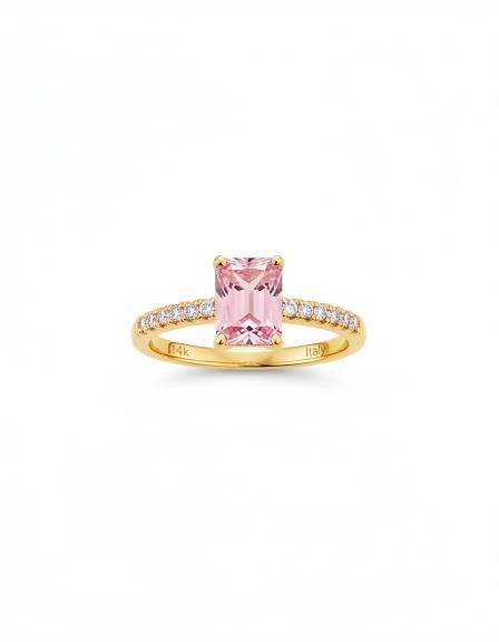 14K/Italy 2.0ct Pink Emerald Cut Yellow Gold Bonded Ring(stamped) 9US