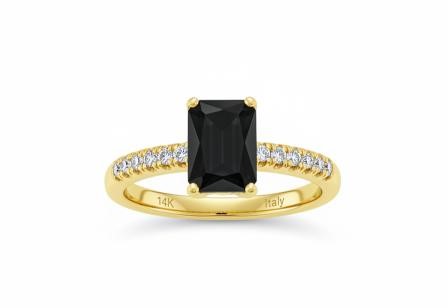 14K/Italy 2.0ct Black Emerald Cut Yellow Gold Bonded Ring(stamped) 8US