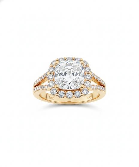 18K/Italy 2.5ct princess Cut Yellow Gold Bonded Ring(stamped) 9US