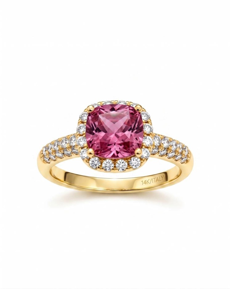 14K/Italy 2.0ct Pink Princess Cut Yellow Gold Bonded Ring(stamped) 8US
