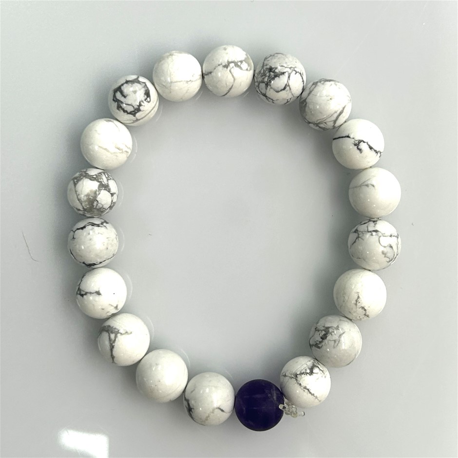 Howlite And Amethyst Bead Stretch Bracelet