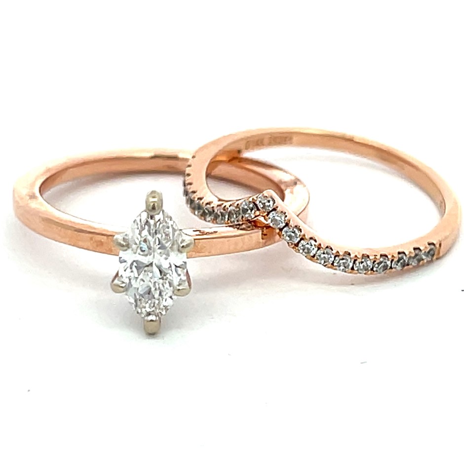 14ct Rose Gold Diamond Bridal Ring Set