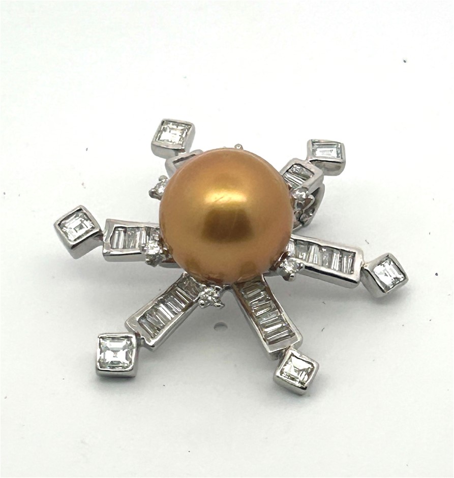 Platinum Golden South Sea Pearl And Diamond Pendant