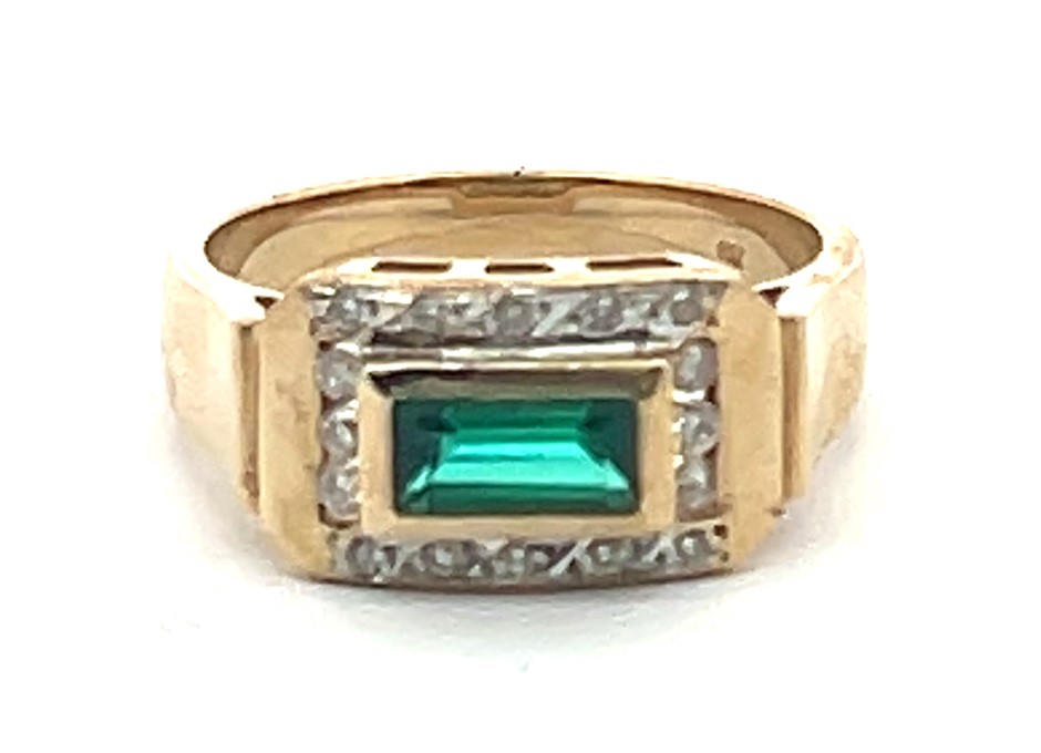 9ct Yellow Gold Emerald and Diamond Ring